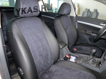 АВТОЧЕХЛЫ  Экокожа  Chevrolet Aveo II с 2011г. черный-серый  (без перед. подлокотника)