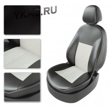 АВТОЧЕХЛЫ  Экокожа  Renault Duster  с 2015г-  черный/серый РОМБ (раздел.) с Airbag (Premium)