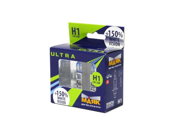 Лампа МАЯК 12V    H1  55W  Ultra  P14,5s Super Light+150% (к-кт.2шт)