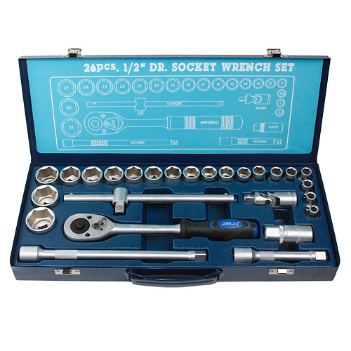 Apelas. Набор торцевых головок CS-4026MMQ 1/2"DR 6-гранных 26предм. (метал. кейс)