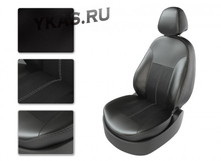 АВТОЧЕХЛЫ  Экокожа  Renault Kaptur  с 2016г-  черный/черный/серый РОМБ (Premium)