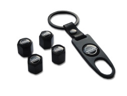 Брелок-ключ + колпачок на ниппель 4 шт NISSAN (черный)