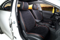 Накидки Фронт  «MONACO»  Чёрный/Чёрный/Красный  (велюр премиум класса/экокожа)