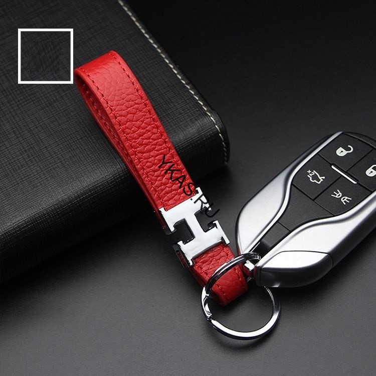 Брелок кожаный (держатель ключей) HERMES красный