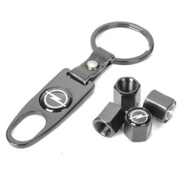 Брелок-ключ + колпачок на ниппель 4 шт OPEL (черный)