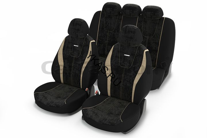 Чехлы  «RECORD»  Бежевый/Чёрный/Бежевый  (Алькантара +.трикотаж)