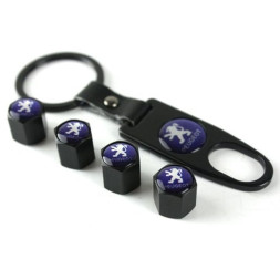 Брелок-ключ + колпачок на ниппель 4 шт PEUGEOT (черный)