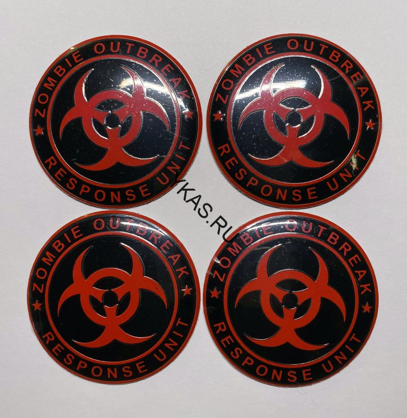 Этикетки на диски (метал)  диам. 56,5мм.  "радиация" красный  (4 шт.)