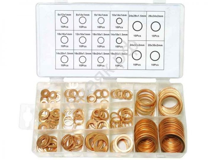 Набор шайб медных 6-36 мм, 160 шт (кейс)