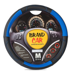 Оплетка на руль BRENDCAR "RALLY 171" - М, Чёрный/Синий (кожа)