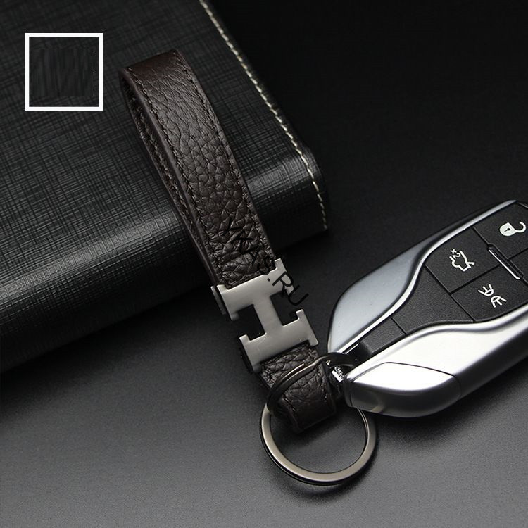 Брелок кожаный (держатель ключей) HERMES темно-коричневый