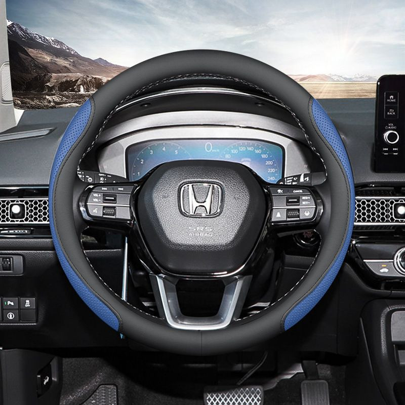 Оплетка на руль   Carlife  - М,  Чёрный/Синий перфорированная (№8)