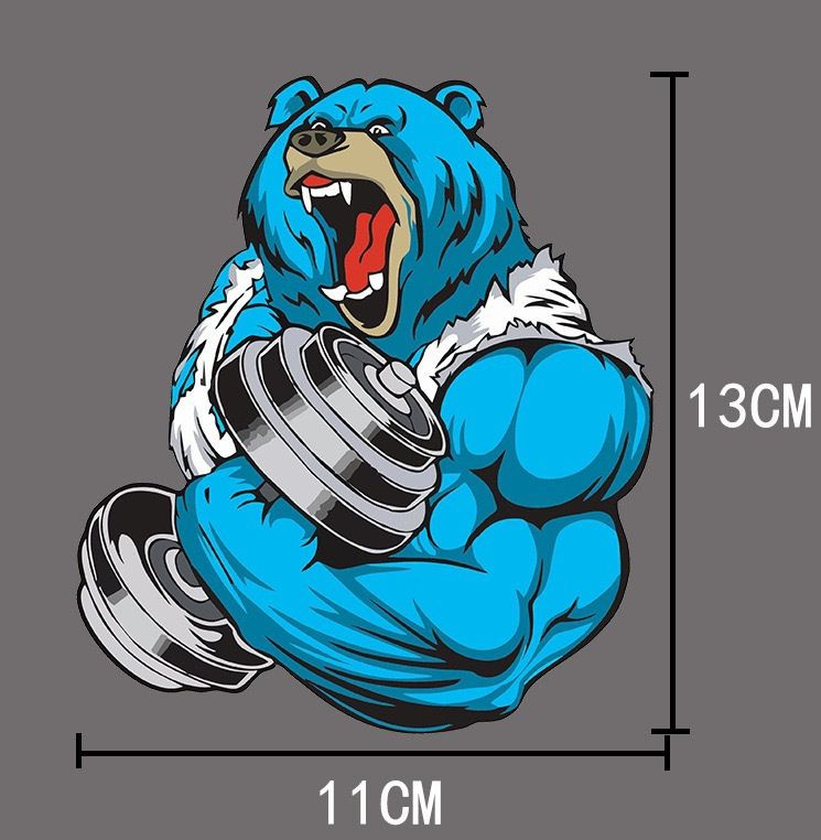 Наклейка "медведь синий качок"  13x8,8см.