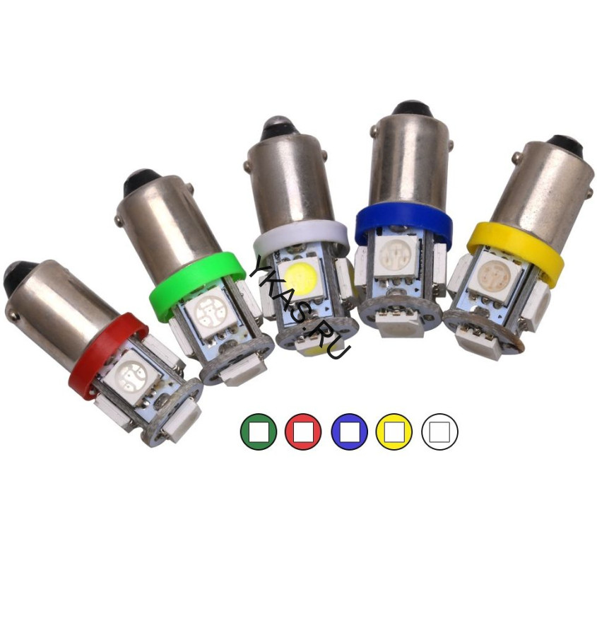 SOLAR  Свет-од  12V  T8.5  5 SMD 5050 W5W  BA9s   Зеленый