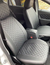 АВТОЧЕХЛЫ Экокожа Lada Granta "COMFORT" с 2018г- черный (Цельная) Ромб