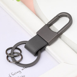 Брелок  "КАРАБИН" (1 кольцо) Темно-серый с серой кожей