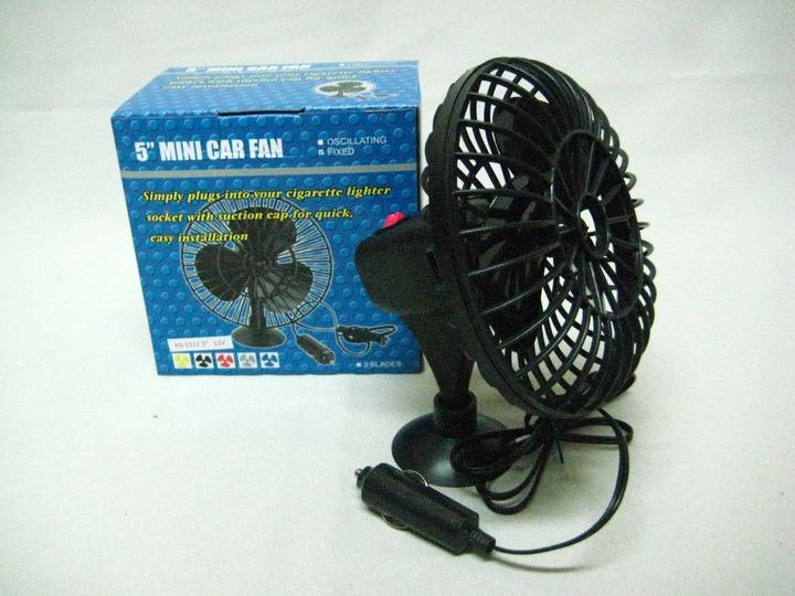 Вентилятор 5" KS 1312-1 на присоске, чёрный, 12V (БЕЗ ПОВОРОТА)