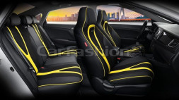 Чехлы  «5D» PREMIUM каркасные «INTEGRAL PLUS» Чёрный/Чёрный/Желтый  (экокожа/нубук)