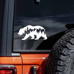 Наклейка "Медведь-горы"   (19*7,62см)  Белый