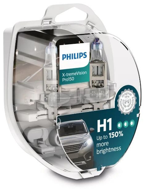 Автолампа Philips 12V   H1  55W  P14,5s  X-treme Vision Pro (+150% света) Set 2 pcs.