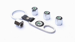 Брелок-ключ + колпачок на ниппель 4 шт SKODA  (черный)