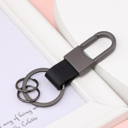 Брелок "КАРАБИН" (1 кольцо) Темно-серый с черной кожей