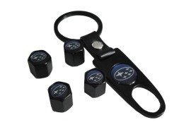 Брелок-ключ + колпачок на ниппель 4 шт SUBARU  (черный)