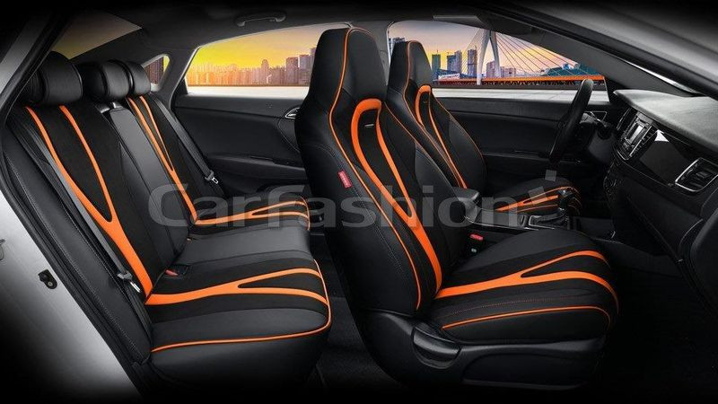 Чехлы  «5D» PREMIUM каркасные «INTEGRAL PLUS» Чёрный/Чёрный/Оранжевый  (экокожа/нубук)