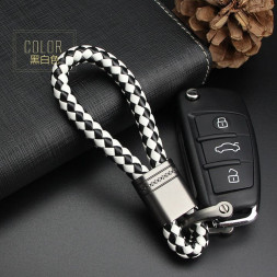 Брелок кожаный плетенный (держатель ключей) бело-черный