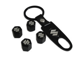 Брелок-ключ + колпачок на ниппель 4 шт SUZUKI  (черный)