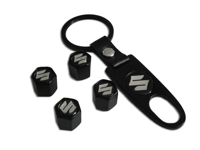 Брелок-ключ + колпачок на ниппель 4 шт SUZUKI  (черный)