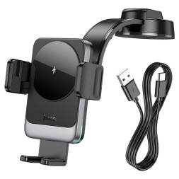 Держатель телефона HOCO на короткой ножке с беспроводной зарядкой 15W Черный HW14