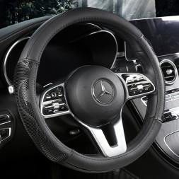 Оплетка на руль Carlife "Bell" М, Чёрный/Чёрный (экокожа/резиновый вставки)