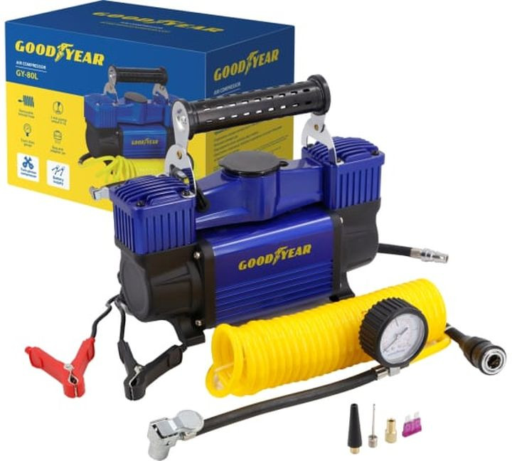 Компрессор  GOODYEAR  GY 80L  10Атм /360Вт/80л/ двухпоршневой/съёмный шланг/сумка