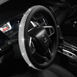 Оплетка на руль   Swarovski - М,  Черный с белыми стразами