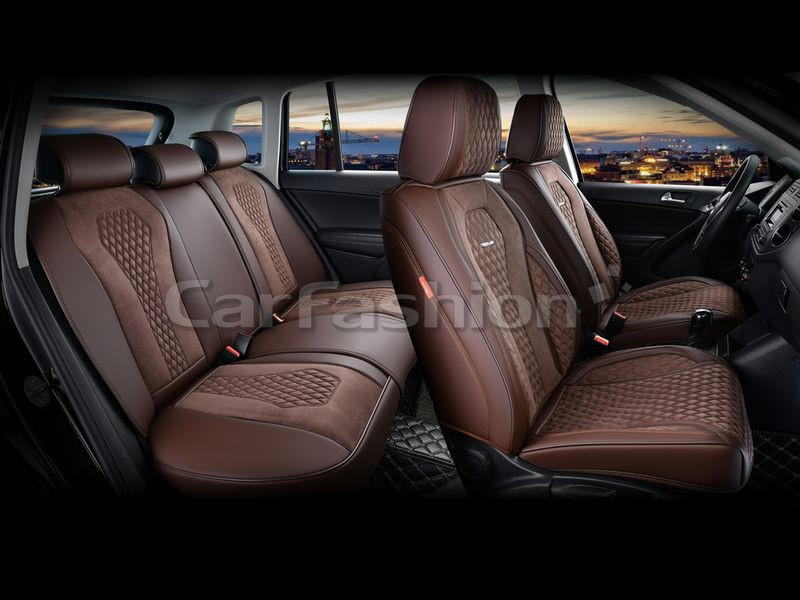 Чехлы  «5D» PREMIUM каркасные «SENATOR PLUS» Коричневый/Коричневый/Коричневый   (экокожа/нубук)