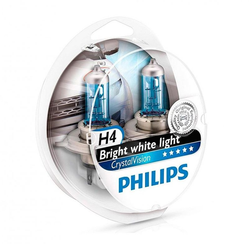 Автолампа Philips 12V   H4    60/55W  P43t-38  Cristal Vision + 2шт W5W  (к-т 2шт)
