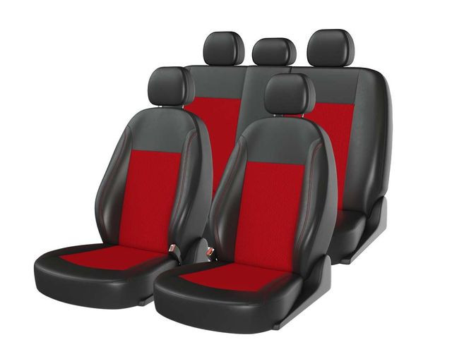 Чехлы  «ATOM JACQUARD SMALL», черный/красный/красный  (Экокожа+жаккард) ВАЗ 2109-2110