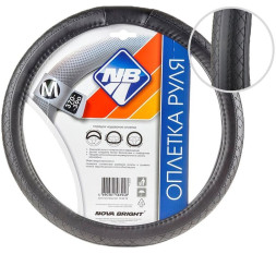 Оплетка  на руль  Nova Bright  47354 - М  экокожа, черная с плетенной вставкой