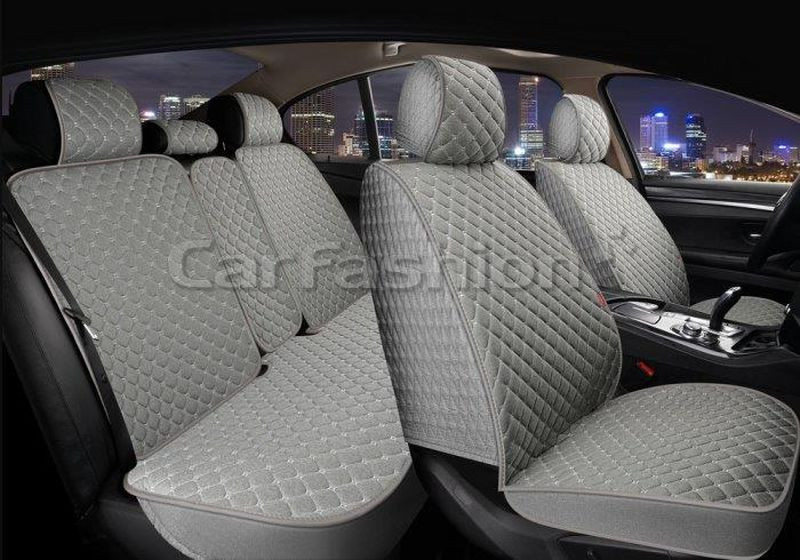 Комплект Накидок   «LINEN CUBE PLUS»  Св.Серый/Св..Серый (лён/усиленная боковая утягивающая резинка)