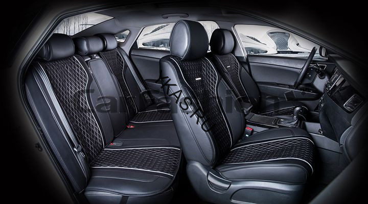 Комплект Накидок  «ELEMENT PLUS»  Чёрный/Чёрный/Серый  (экокожа/полиэстер)