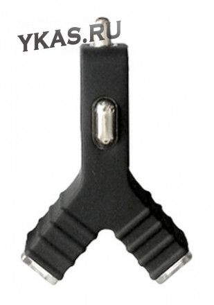 Адаптер в прикуриватель  CARLINE®  2хUSB (1A и 2.1А) в прикур. 12/24В (Y-type), цвет чёрный
