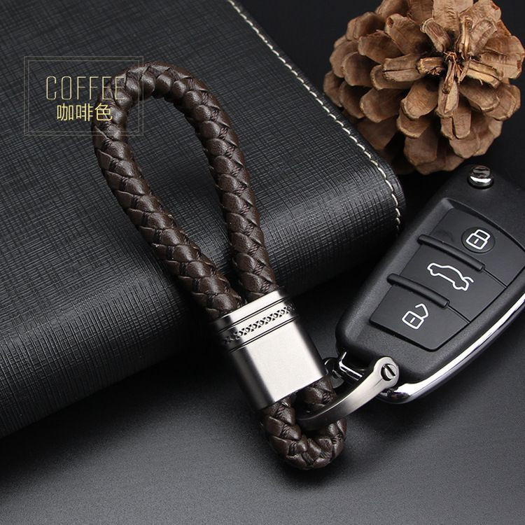 Брелок кожаный плетенный (держатель ключей) темно-коричневый