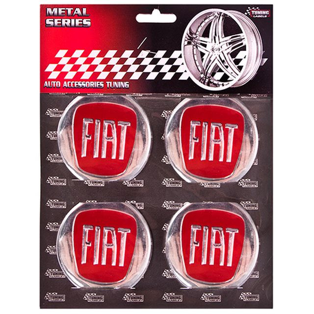 Этикетки на диски (метал)  диам. 60 мм "FIAT" красные, (4 шт.)