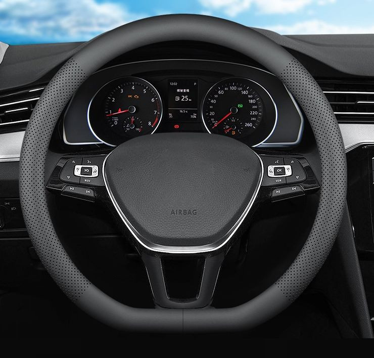 Оплетка на руль   Carlife  "RoadOne" М,  Чёрный/Чёрный гладкая кожа с перфорацией, D-образная