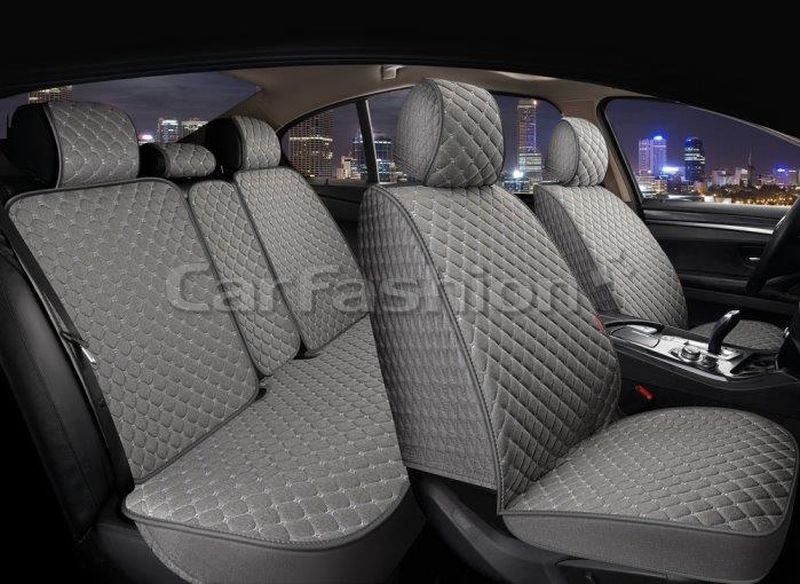 Комплект Накидок   «LINEN CUBE PLUS»  Т.Серый/Св..Серый (лён/усиленная боковая утягивающая резинка)