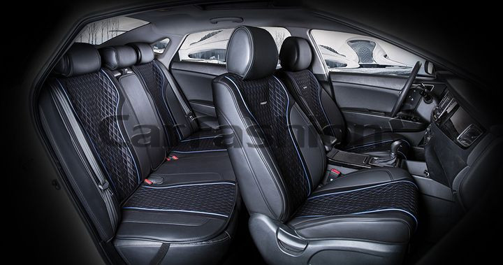 Комплект Накидок  «ELEMENT PLUS»  Чёрный/Чёрный/Синий  (экокожа/полиэстер)