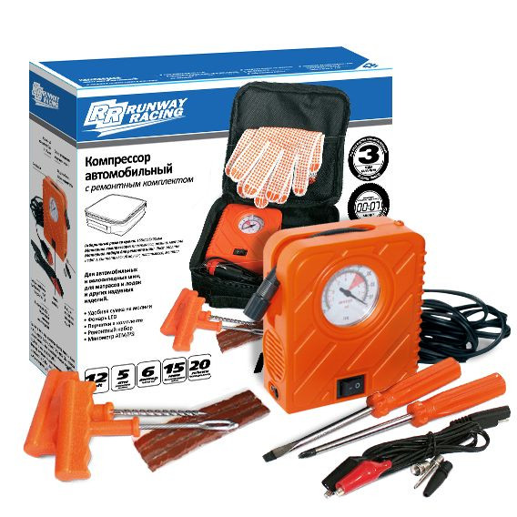 Компрессор  Runway RR132  17Amp/12л./прикур./фонарь/ с ремонтным набором