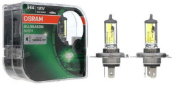 Лампа OSRAM 12V H4 60/55W ALS BOX P43t (2шт.) (всепогодн.жёлтый свет+30%)
