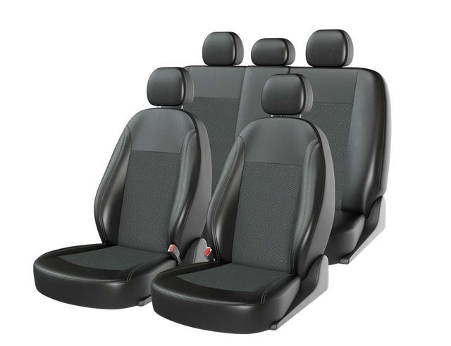 Чехлы  «ATOM JACQUARD SMALL», черный/т.серый/серый  (Экокожа+жаккард) ВАЗ 2109-2110